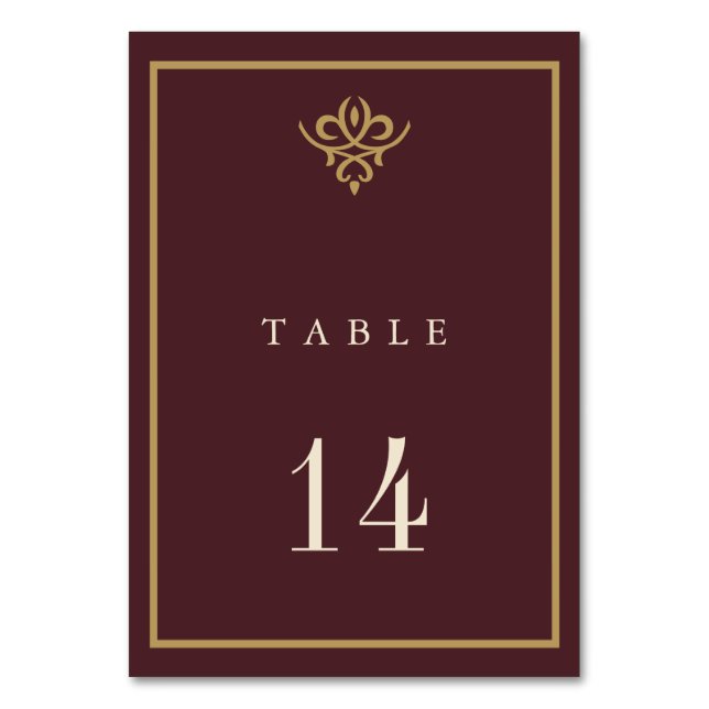 Tarjeta de mesa de boda en burgundy de dinero anti (Anverso)