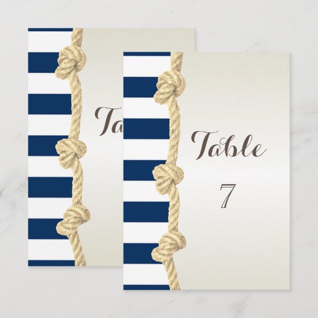 Tarjeta de mesa de boda en la playa con cuerda nav (Anverso / Reverso)