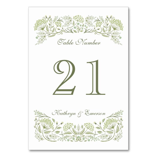 Tarjeta de mesa de boda en la pradera (Anverso)