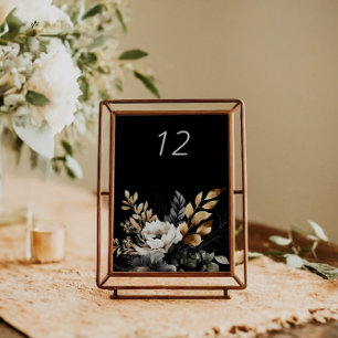 Tarjeta de mesa de Boda floral Black Gold Luxe