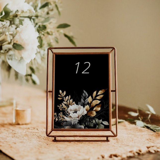 Tarjeta de mesa de Boda floral Black Gold Luxe (Subido por el creador)