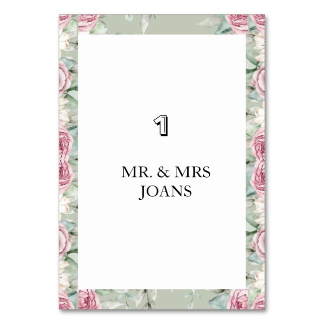 Tarjeta de mesa de boda floral moderna (Anverso)