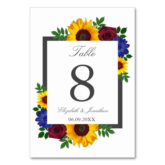 Tarjeta de mesa de Boda floral Rosa de girasol (Anverso)