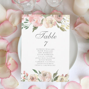 Tarjeta de mesa de boda floral rosa elegante
