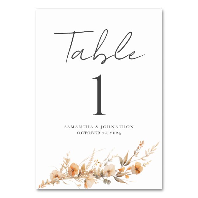 Tarjeta de mesa de Boda floral silvestre (Anverso)