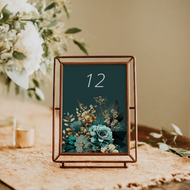 Tarjeta de mesa de Boda floral verde azulado Gold  (Subido por el creador)