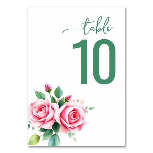 Tarjeta de mesa de boda floral verde elegante (Anverso)