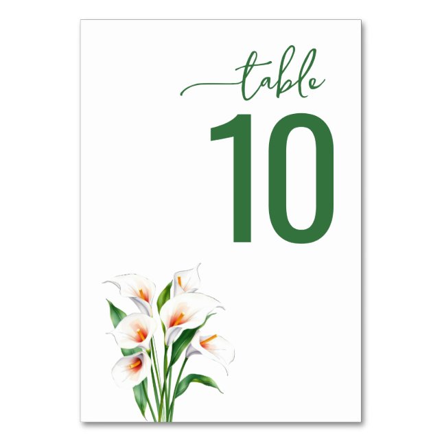 Tarjeta de mesa de boda floral verde sofisticada (Anverso)