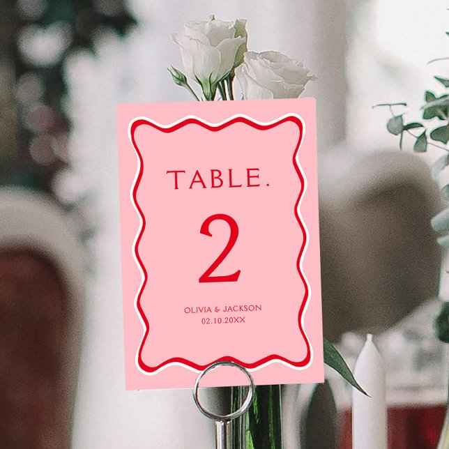 Tarjeta de mesa de Boda Funky Rojo y Rosa (Subido por el creador)