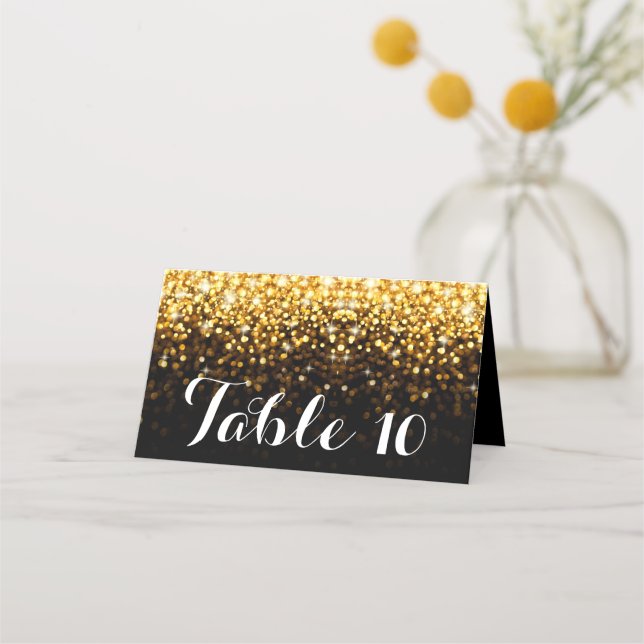 Tarjeta de mesa de Boda Glitz Glam Black Gold (Anverso)
