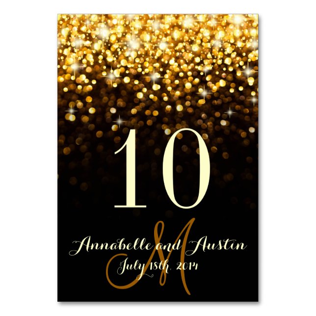 Tarjeta de mesa de Boda Glitz Glam Black Gold (Anverso)