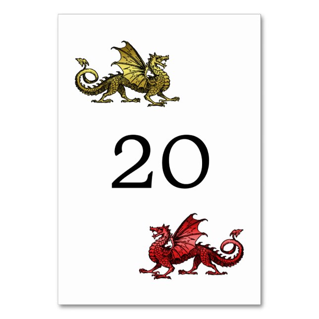 Tarjeta de mesa de Boda Gold Red Dragon (Anverso)