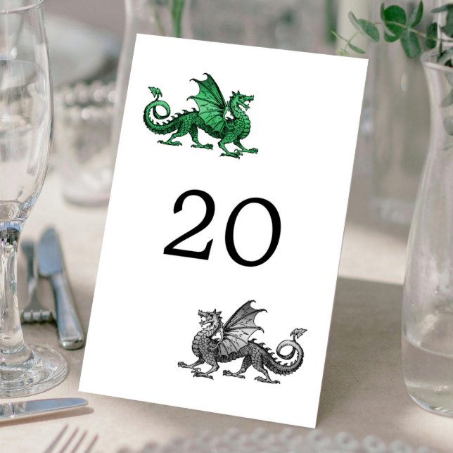 Tarjeta de mesa de Boda Green Silver Dragon (Green Silver Dragon Wedding Table Card)
