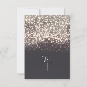Tarjeta de mesa de boda gris romántico Luces brill