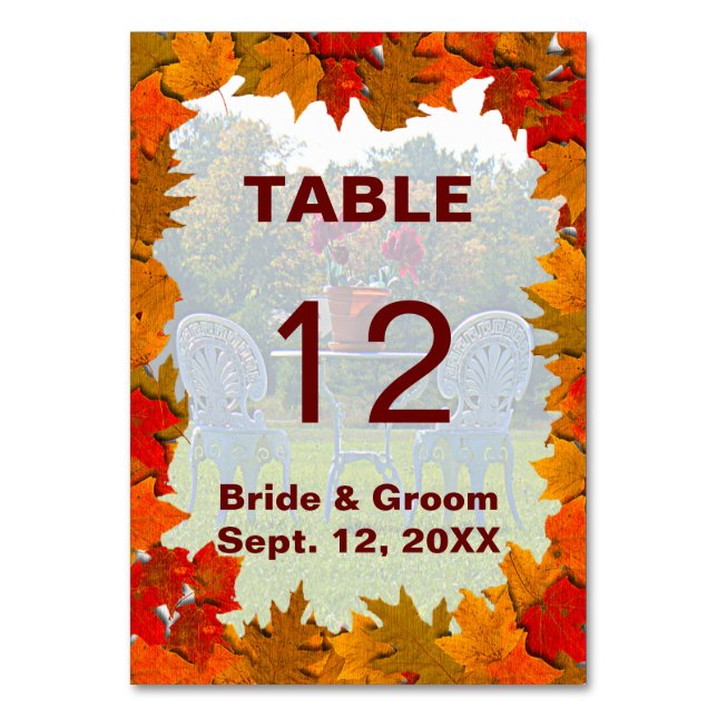 Tarjeta de mesa de Boda Meadow of Love Otumn (Anverso)