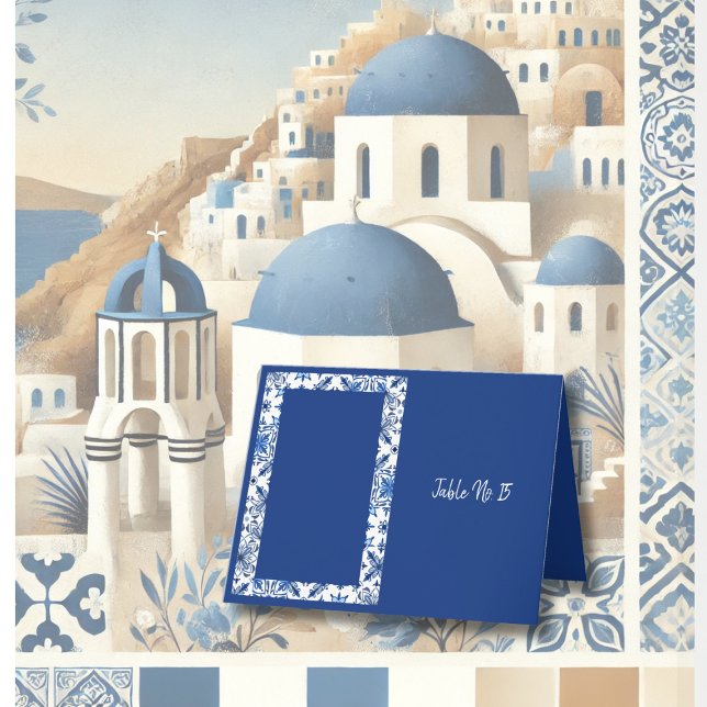 Tarjeta de mesa de Boda mediterráneo azul Santorin (Subido por el creador)