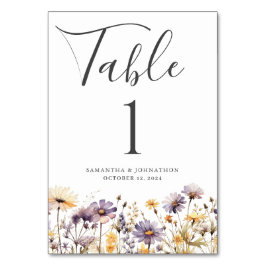 Tarjeta de mesa de Boda morado de flor silvestre