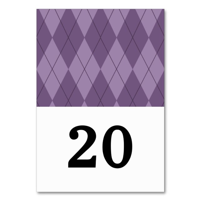 Tarjeta de mesa de Boda Purple Argyle (Anverso)