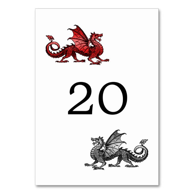 Tarjeta de mesa de Boda Red Silver Dragon (Anverso)
