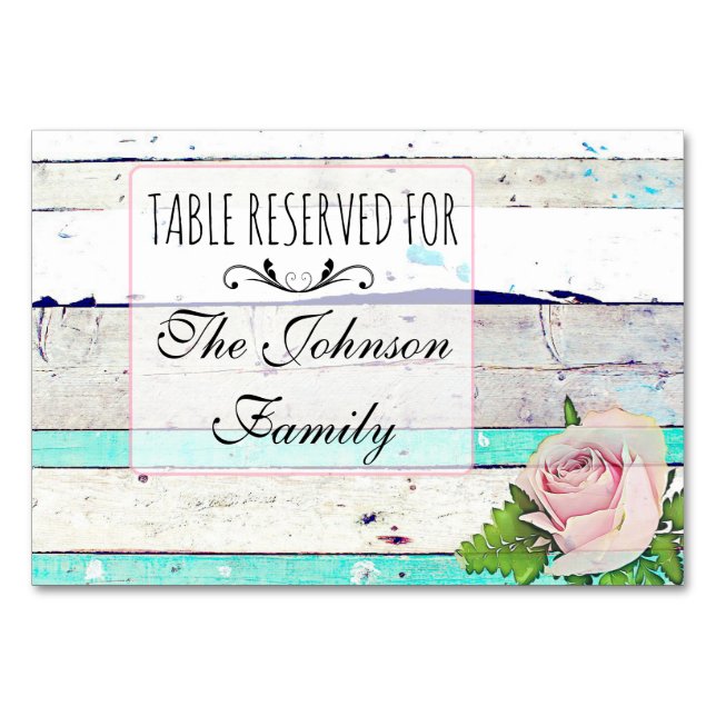 Tarjeta de Mesa de Boda Rústica de Madera Shabby V (Anverso)