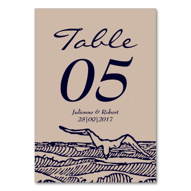 Tarjeta de mesa de boda rústica de Ocean Waves Bea (Anverso)