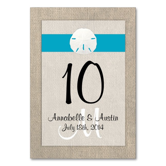Tarjeta de mesa de boda Sand Dollar Beach (Anverso)