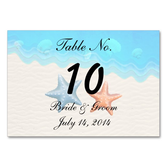 Tarjeta de mesa de boda Seashells Beach (Anverso)