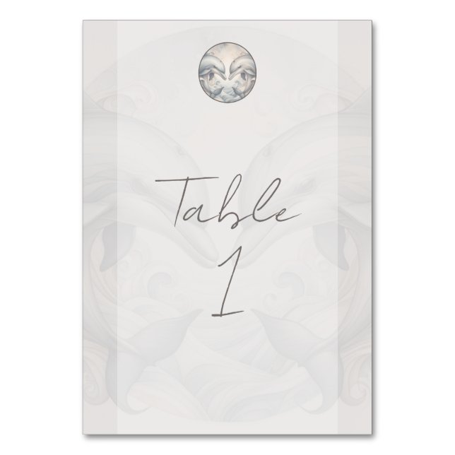 Tarjeta de mesa de boda tema delfín (Anverso)