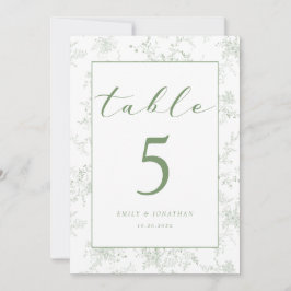 Tarjeta de mesa de boda verde con estampado floral