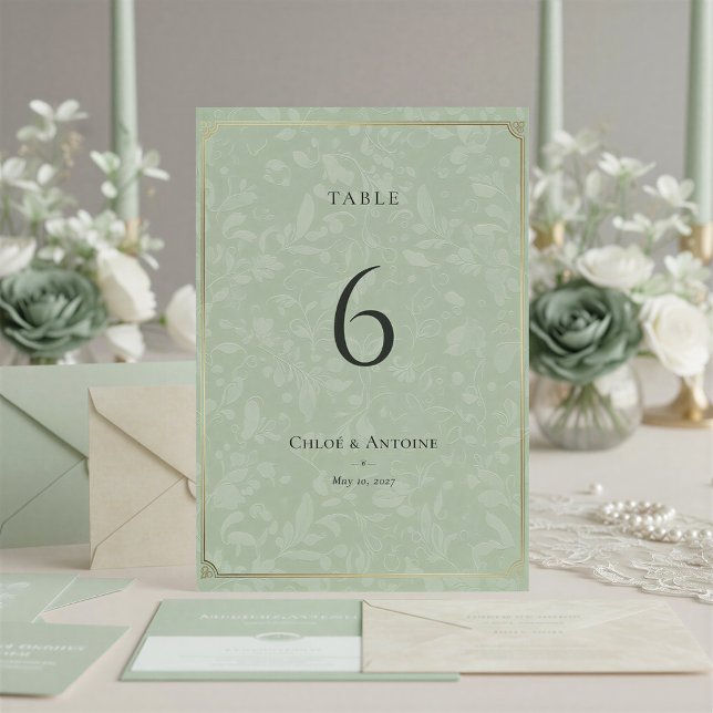 Tarjeta de mesa de boda verde sabio pastoral franc (Subido por el creador)