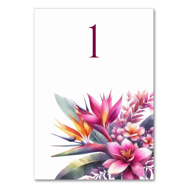 Tarjeta de mesa de boda Watercolor Tropical Bliss (Anverso)