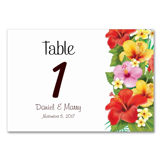 Tarjeta de mesa de bodas de Hibiscus Tropical Beac (Anverso)