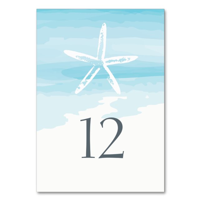 Tarjeta de mesa de bodas de playa (Anverso)