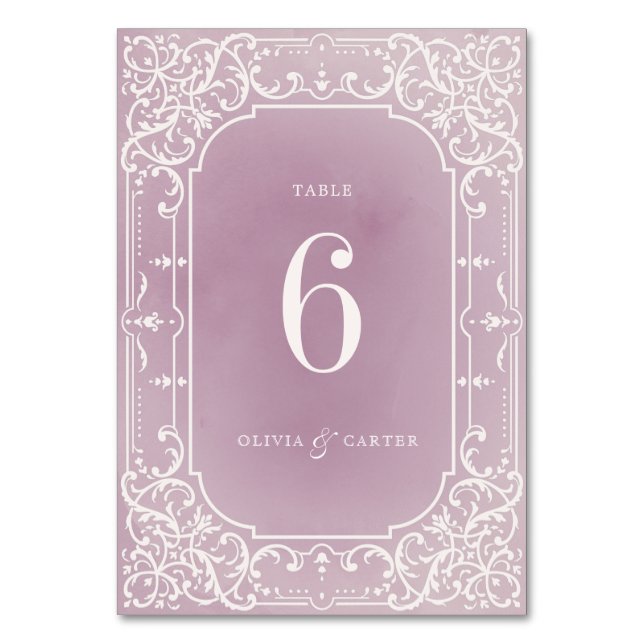 Tarjeta de mesa de bodas mauve elegante y romántic (Anverso)