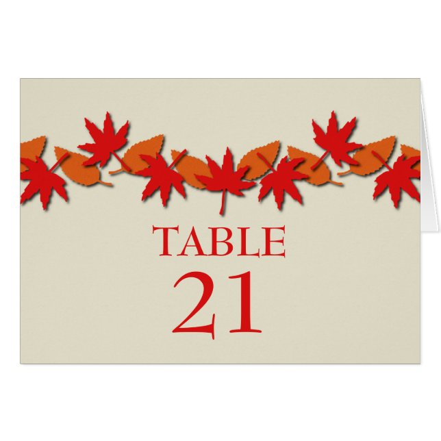 Tarjeta de mesa de borde de hojas de otoño, roja/N (Anverso (Horizontal))