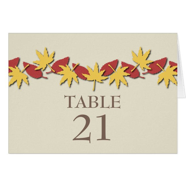 Tarjeta de mesa de borde de hojas otoñales, amaril (Anverso (Horizontal))