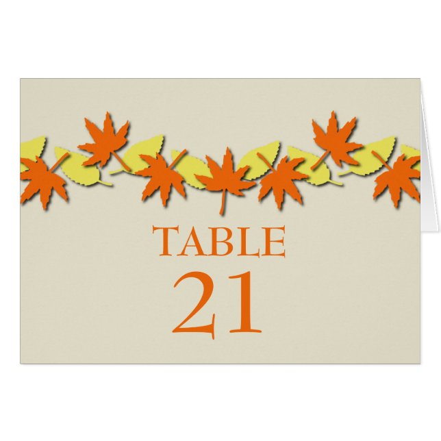 Tarjeta de mesa de borde de hojas otoñales, Naranj (Anverso (Horizontal))