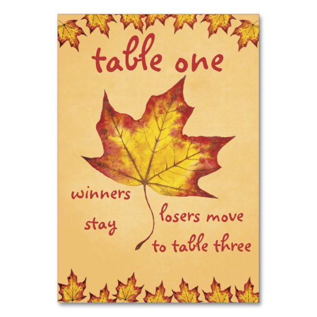 Tarjeta de mesa de Bunco de hojas de otoño #1 (Reverso)