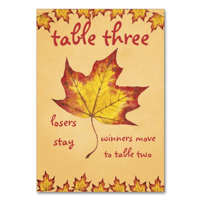Tarjeta de mesa de Bunco de hojas de otoño #3 (Anverso)