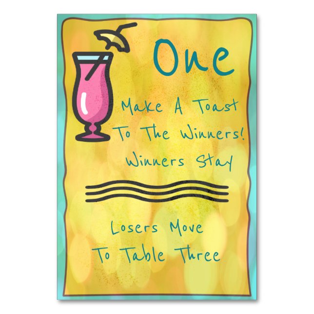 Tarjeta de mesa de Bunco para bebidas rosas #1 (Anverso)