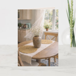 Tarjeta de mesa de cabaña iluminada por el sol – C