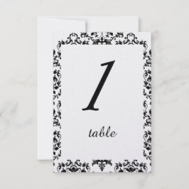 Tarjeta de mesa de casamiento de damasco blanco y 