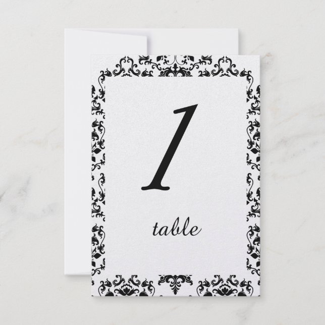 Tarjeta de mesa de casamiento de damasco blanco y  (Anverso)