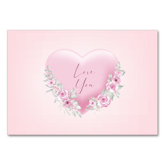 Tarjeta de mesa de corazón rosa de San Valentín (Anverso)