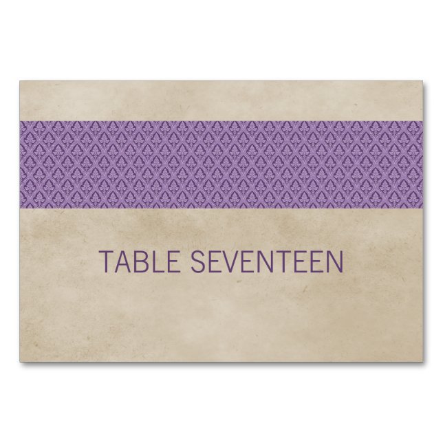 Tarjeta de mesa de Damasco Purple Rustic (Anverso)