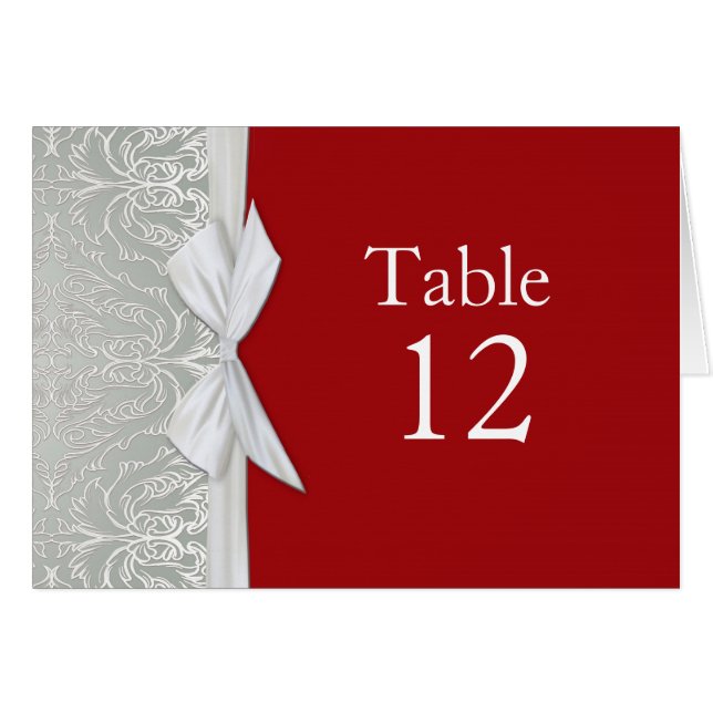 Tarjeta de mesa de damasco rojo/plateado de cinta  (Anverso (Horizontal))