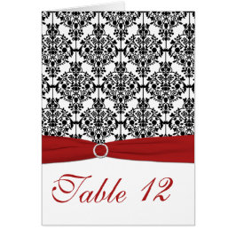 Tarjeta de mesa de damascos rojo, blanco y negro
