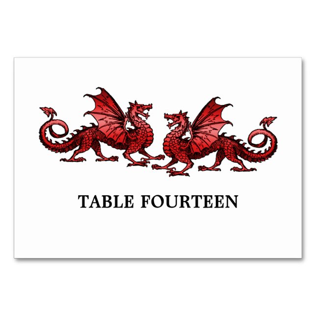 Tarjeta de mesa de Dragones Rojo Elegante (Anverso)