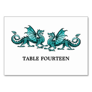 Tarjeta de mesa de Dragones verde azulados