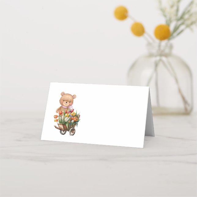 Tarjeta de mesa de Fiesta floral rosada de Teddy B (Anverso)
